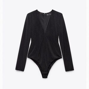 Zara Black Sequin Long Sleeve Bodysuit